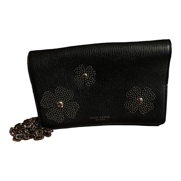 Henri Bendel Crossbody Studded Flower Bag Black Leather 8X5 Inches Casual - Picture 4 of 15